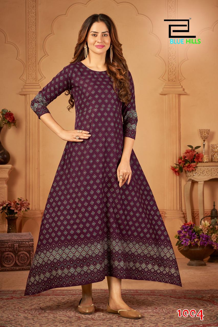Blue Hills Walkway Vol 45 Rayon Printed Long Kurti Catalog
